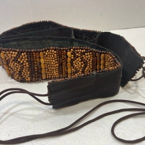 BOHO Intricate Brown Beaded Hip Tie Belt Wood Beads Hippie Adjustable - Picture 1 of 13